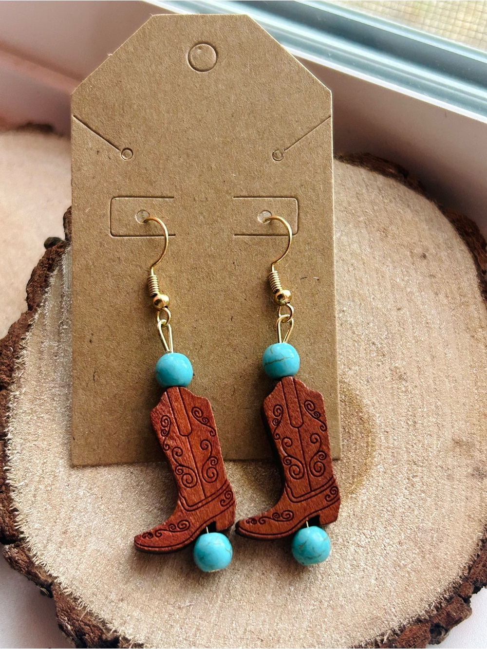Handmade Western Cowboy Boot Earrings Turquoise Cowgirl Boho Rodeo NWT